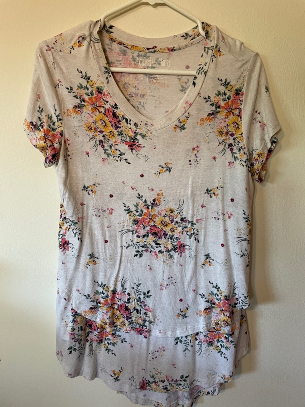 Latched Mama Cream Floral V-Neck Nursing Short Sleeve T Shirt